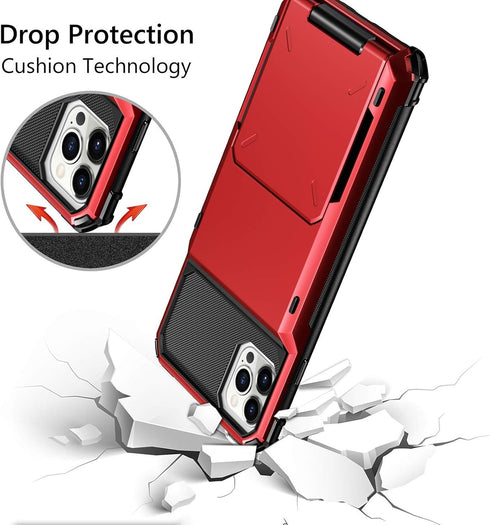 Vofolen Compatible with iPhone 12 Pro Max Case, 5G Wallet with 4-Card ID Slot, Red Hybrid TPU Bumper