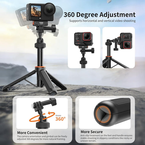 VRIG Express AC80 GoPro,360 6/5Pro/4/3,GoPro 13 12 11 10 VRIG Extenable Mini Camera Tripod for Portable Small Handle