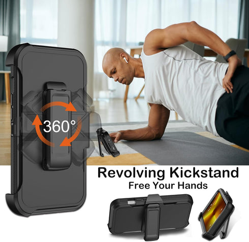 iPhone 13 Pro Max Case with Belt Clip Holster & Kickstand - Heavy Duty Shockproof Drop Protection, Black