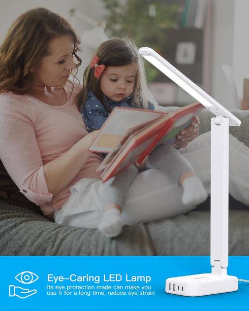 Power Strip with LED Desk Lamp, 3 Outlets and 4 USB Ports, 5 Level Touch Lamp for Home Office and Study Reading Light.