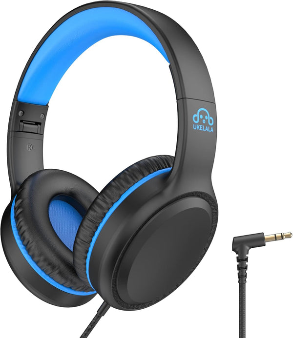 Over Ear Wired Blue Headphones for Boys, Folding Corded Stereo Headphones for Youth, Compatible with Computer PC