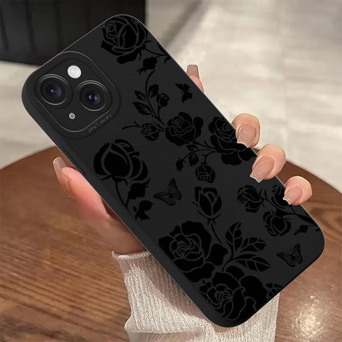 Zrutru 15 for iPhone Case Cute Floral Flower Rose Pattern Design, Aesthetic Butterfly Print Soft TPU Full Camera Lens