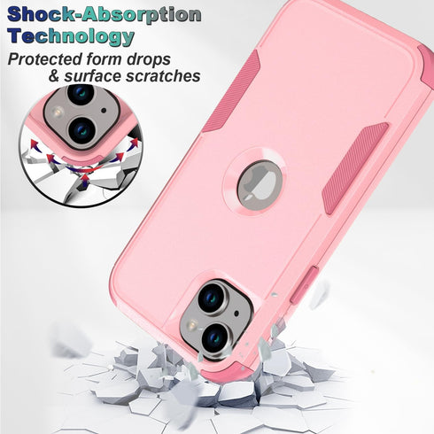 Phone Case for iPhone 13 and iPhone 14, Non-Slip Shockproof 10 Ft Military Dropproof Phone Case with 2 Tempered Glass Screen Protectors, 6.1 Inch (Pink)