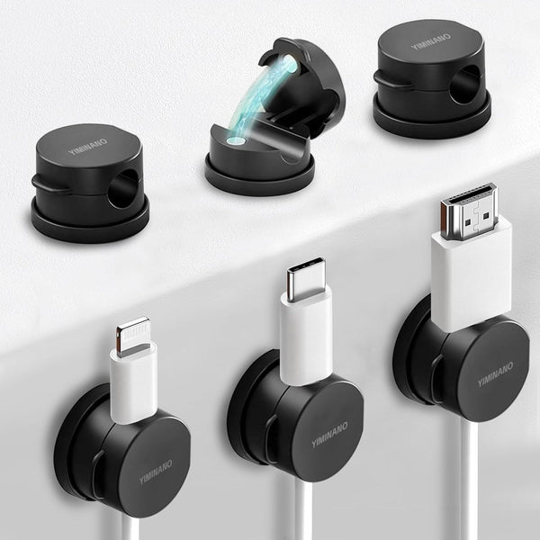YIMINANO 6 Pack Magnetic Cable Clips, 360 Rotatable Cord Organizer, Adhesive Cable Holder