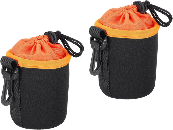 PATIKIL Camera Lens Bag - 2 Pcs 3.1" ID x 3.9" H Drawstring Pouch for DSLR Lens, Black Orange