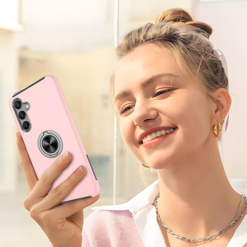 Samsung Galaxy A15 5G Case with 2 Screen Protectors, 360° Magnetic Ring Holder Kickstand Phone Case (Pink)