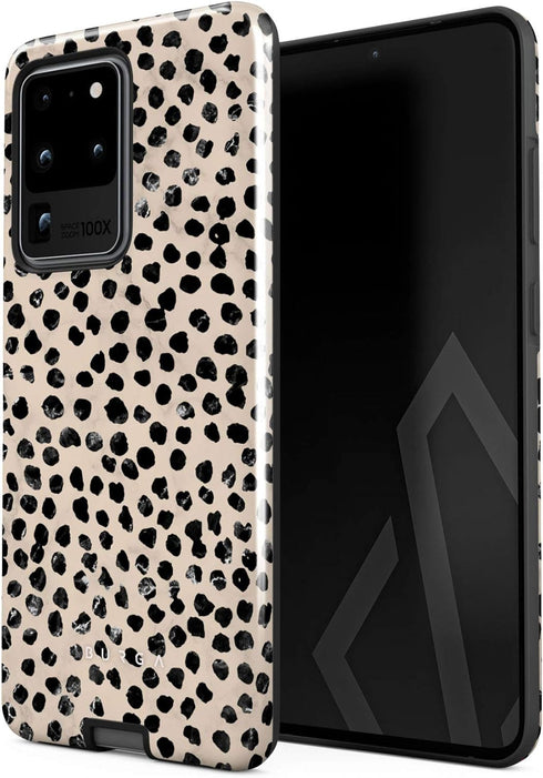 BURGA Phone Case for Samsung Galaxy S20 Ultra, Hybrid Hard Shell + Silicone, Black Polka Dots Pattern