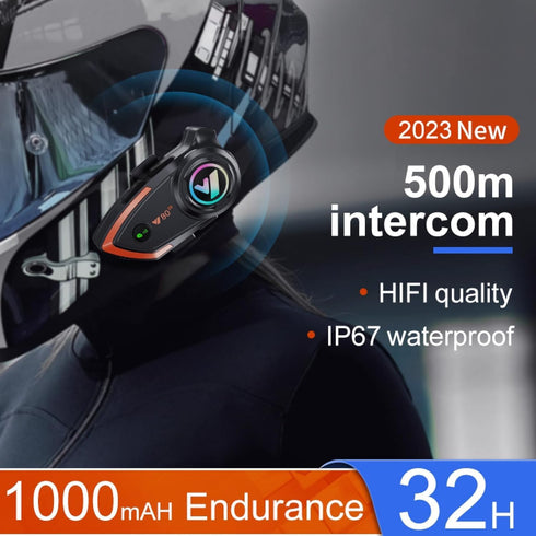 Motorcycle Helmet Bluetooth Headset, 500m Bluetooth Intercom for 2 Riders, CVC Noise Sound Quality Speakers for Riding,