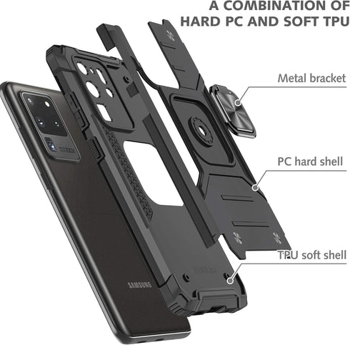 Anqrp Galaxy S20 Ultra Case, Military Grade Protective Phone Cover with Enhanced Metal Ring Kickstand