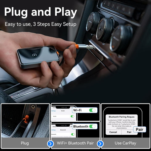 Wireless CarPlay Adapter, Converts Wired to Wireless CarPlay Dongle, Plug & Play Stable Connection for Cars from 2017 &