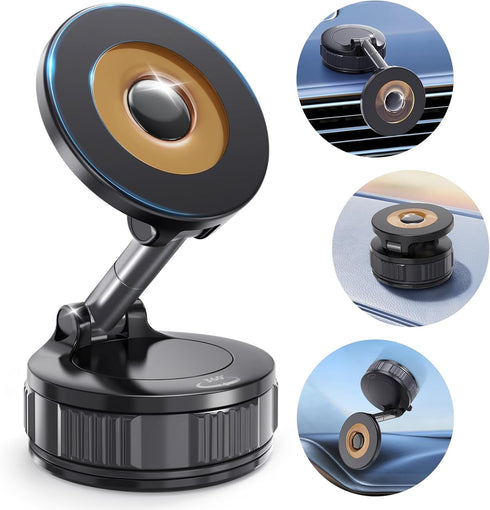 volport 360Adjustable Dashboard Suction Cup Phone Mount for Magsafe: Dual Rotatable Nano Gel Vacuum Magnetic Phone