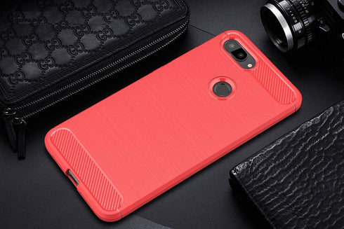 Case Compatible with Xiaomi Mi 8 Lite, Carbon Fiber Shock Absorption Slim Case (Red)