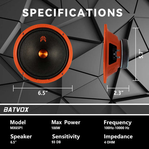 MX65P1 Loudspeaker 6.5 Inch Midrange 200 Watts 4 Ohms, Premium Quality Audio Door Speakers for Car or Truck