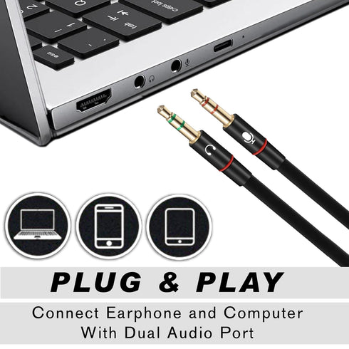 SaiTech IT 3.5mm Headphone Splitter for Computer, 3.5mm to 2 Dual Mic Audio Y Splitter Cable, 2 Pk Black