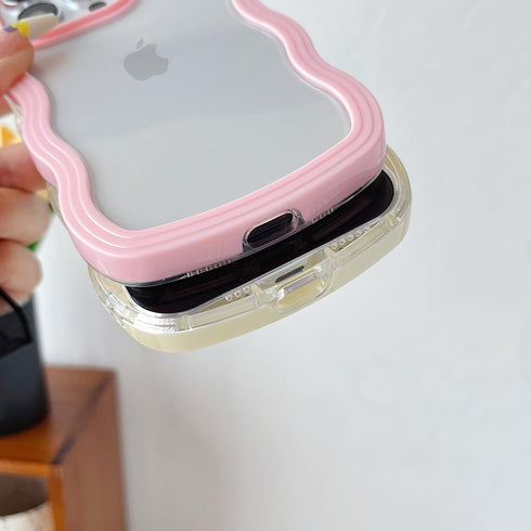 Caseative Cute Curly Wave Frame Case for iPhone 15 Pro, Shockproof Soft Cover - Pink