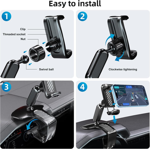 FONKEN 360 360 4 7" Universal Dashboard Cell Phone Holder, Upgrade Clip Car Phone Holder Mount for Dashboard Degree