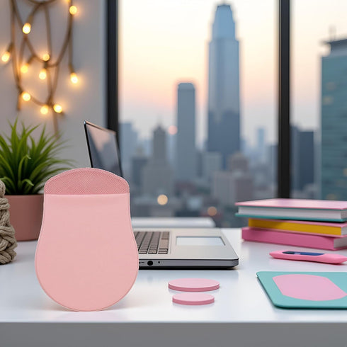 Tustao Pink Universal Stick-On Mouse Pouch Holder for Sleevefor Laptop Reusable Adhesive Storage Mouse Holder, Cover