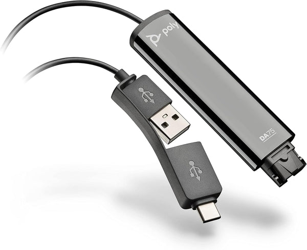 Poly DA75 USB-A/USB-C Digital Adapter - Works with Poly Call Center Quick Disconnect Headsets, Avaya, Genesys, Cisco