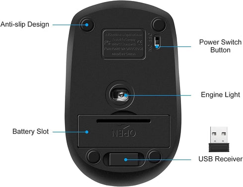 Guiheng 2.4Ghz 1200,6 Wireless Mouse, Wireless Computer Mouse Buttons with Nano Receiver