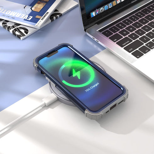 IDweel iPhone 13/14 Case, Blue - Hybrid Shockproof Hard PC & Soft Silicone, Full Body Protection with Screen Protector.