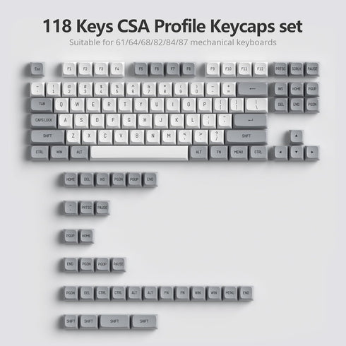 surmen CSA Profile 118 Keys Double-Shot PBT Custom Keycaps for 61/68/84/87 Mechanical Gaming Keyboard