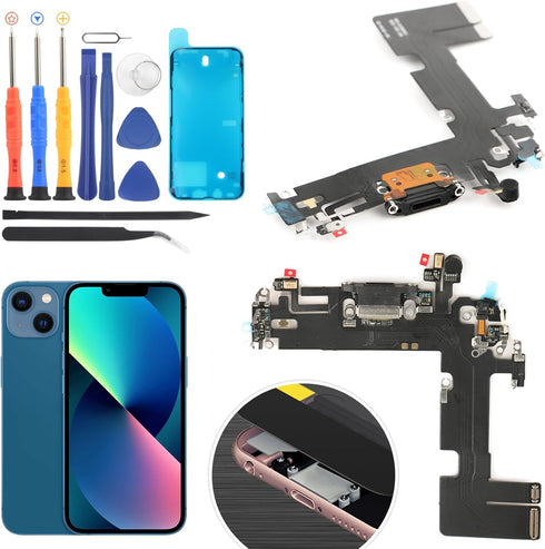 Replacement Charging Port Dock Connector for iPhone 13, USB Charger Board Flex Cable Assembly with Repair Tools