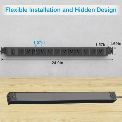 HHSOET 360° Rotating 12 Outlet Mountable Power Strip - Heavy Duty Wall Mount Surge Protector with Switch