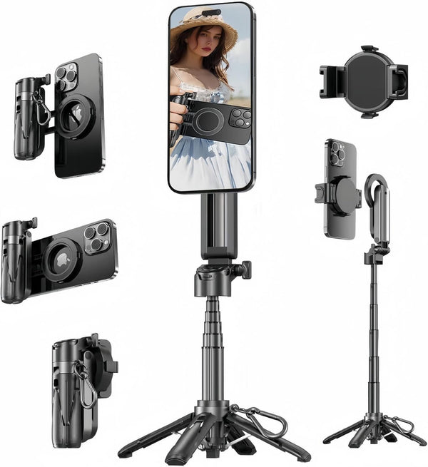 MiniLuxis Magnetic Phone Tripod, 4-in-1 Portable Selfie Stick, Pocket Size Foldable Extendable Tripod