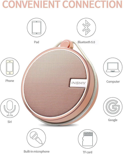INSMY C12 IPX7 Waterproof Shower Bluetooth Speaker, Portable Small Speaker with Loud Clear Sound, Suction Cup for