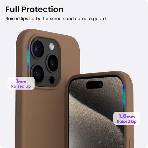ORNARTO iPhone 15 Pro Max Case 6.7" - Slim Shockproof Liquid Silicone, 3 Layers, Soft Gel, Anti-Scratch Lining - Brown