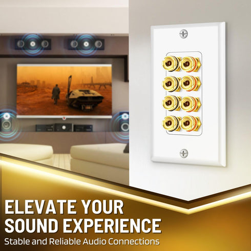 TNP Products 4 TNP Home Theater Wall Plate - Banana Plug Wall Plate, Speaker Wire with Gold-Plated Terminals, Single