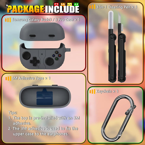 Soft Silicone Case for Samsung Galaxy Buds 3 & Galaxy Buds 3 Pro with 3D Decompression Button, Cleaning Kit - Dark Gray