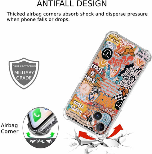 Aesthetic Collage Case for iPhone 13 mini, Cute Soft TPU Bumper Case with Positive Quotes for Men Women