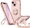 Bling Luxury Heart Case for iPhone 13 Mini - Pink, with Double Ring Kickstand, Protective Case for Women & Girls.