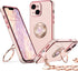 Bling Luxury Heart Case for iPhone 13 Mini - Pink, with Double Ring Kickstand, Protective Case for Women & Girls.