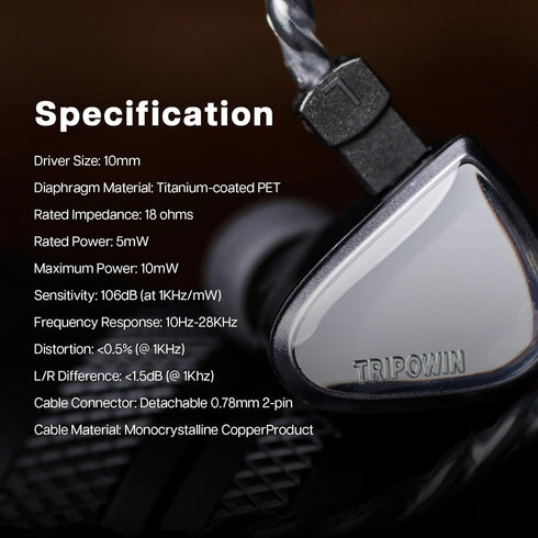 0DiBi: 10mm 2Pin Linsoul Tripowin x Vivace in Ear Monitor, Titanium Diaphragm Dynamic Driver IEM, HiFi Wired Earbuds