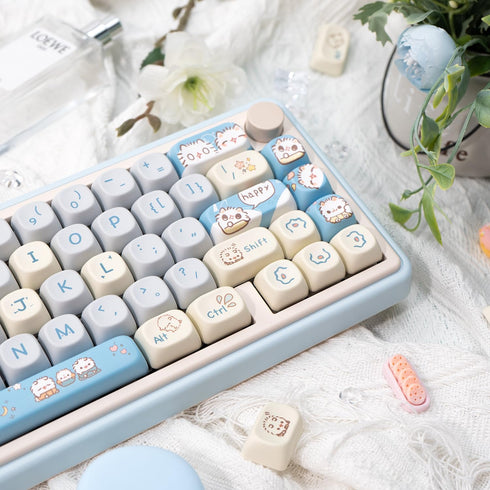 MOA Keycaps, PBT Keycaps, 148 Keys Blue White Cute Custom Gaming Keycaps Dye Sublimation for ANSI Layouts Cherry