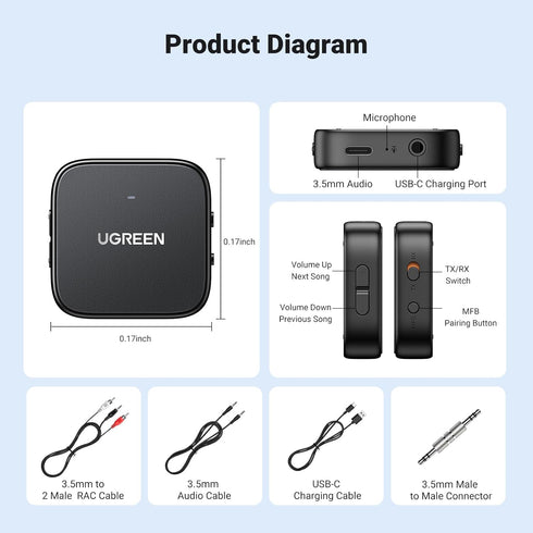 UGREEN Bluetooth 5.2 Transmitter for TV, Dual Pair Wireless Bluetooth Transmitter Receiver for Airpods, Earbuds,