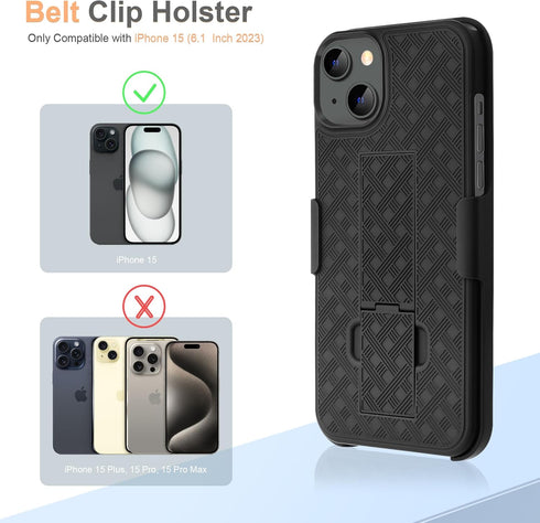 Fingic 15 15 1 5 6.1 inch(Black) Case for iPhone Case,iPhone Belt Clip Holster Cases Slim Combo Shell with Kickstand
