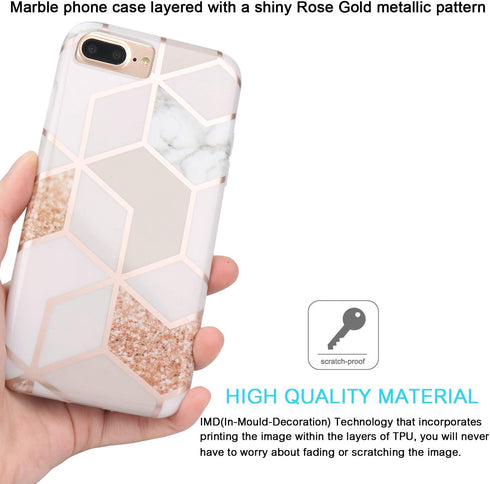 Jaholan Case for iPhone 7 Plus, Bling Glitter Sparkle Rose Gold Marble Design TPU Gel Case