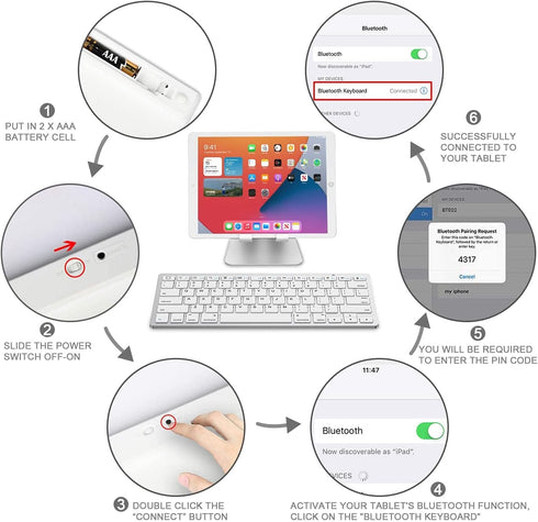 OMOTON Bluetooth Keyboard for iPad 10th Generation, 10.2 (9th/8th/7th), Pro 13/12.9/11, Air 13/11, Mini, White