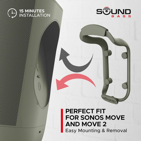 SOUND BASS Move Speaker Wall Mount Bracket, Weatherproof, Compatible with Sonos Move & Move 2, Including Mounting Accessories, Green