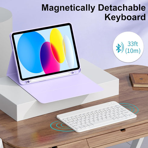 Keyboard Case for iPad 10th Generation 10.9 Inch 2022, Wireless Bluetooth with Built-in Pencil Holder, Purple