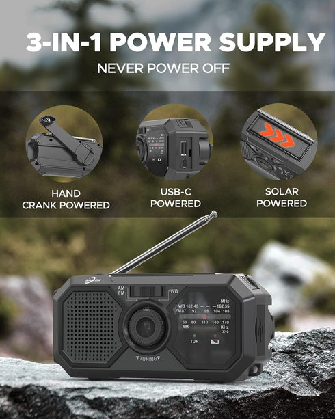 SIYEGK 3500mAh Emergency Weather Radio, Portable AM FM NOAA Radios with Crank SOS Alarm, Pocket Solar Emergency