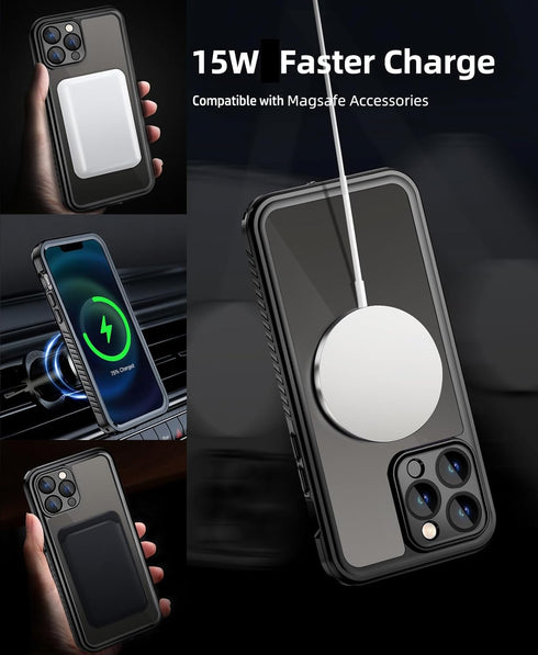 Unitedtime Magnetic Case for iPhone 14 Pro, Waterproof with Built-in Screen Protector, Shockproof Dustproof Heavy Duty