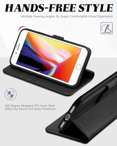 TUCCH Wallet Case for iPhone 8 Plus/iPhone 7 Plus, PU Leather Flip Cover with Card Slot, Black