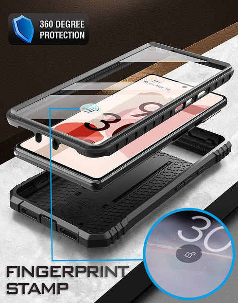 Poetic Revolution Case Compatible with Pixel 6 5G, Full Body Rugged Shockproof Protective Cover Case with Kickstand, Built-in Screen Protector Work with Fingerprint ID, Black