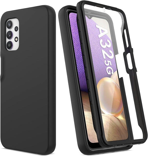for Samsung Galaxy A32 5G Case with Built-in Screen Protector, Shockproof Cover Case, Rugged PC & Soft TPU (Black)