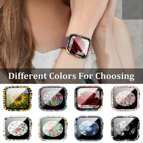 8 Pack Case Compatible for Apple Watch SE Series 6 5 4 3 2, Hard PC Flowers Case with Tempered Glass Protectors