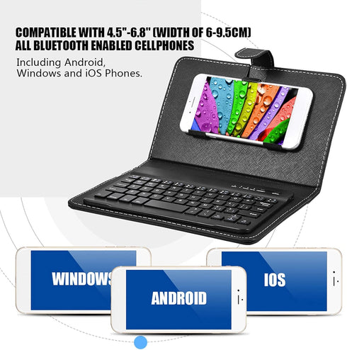 VBESTLIFE Bluetooth Keyboard Sleeve, Universal Sleeve with Stand for 4.5''-6.8'' Cellphones (Black)